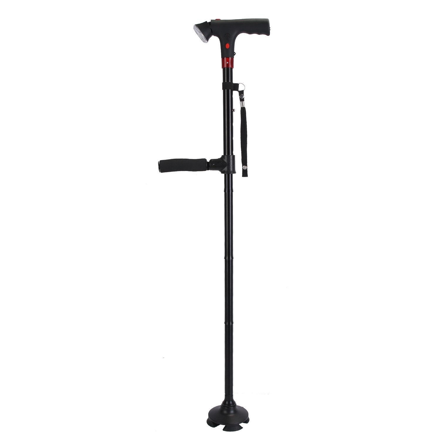 Folding Walking Cane with LED Light Red Flashing Light SOS Warning Tone 5 Adjustable Height Pivoting Quad Base Collapsible Portable Lightweight Walkin Folding Walking Cane with LED Light Red Flashing Light SOS Warning Tone 5 Adjustable Height Pivoting Quad Base Collapsible Portable Lightweight Walkin